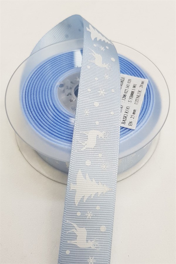 Mavi Geyikli Yılbaşı Grogren Kurdele 2,5 cm