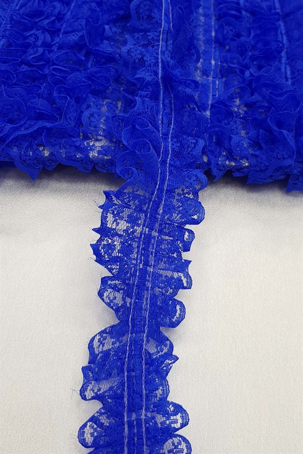Saks Mavi Çift Taraflı Dantel Fırfır 4 cm