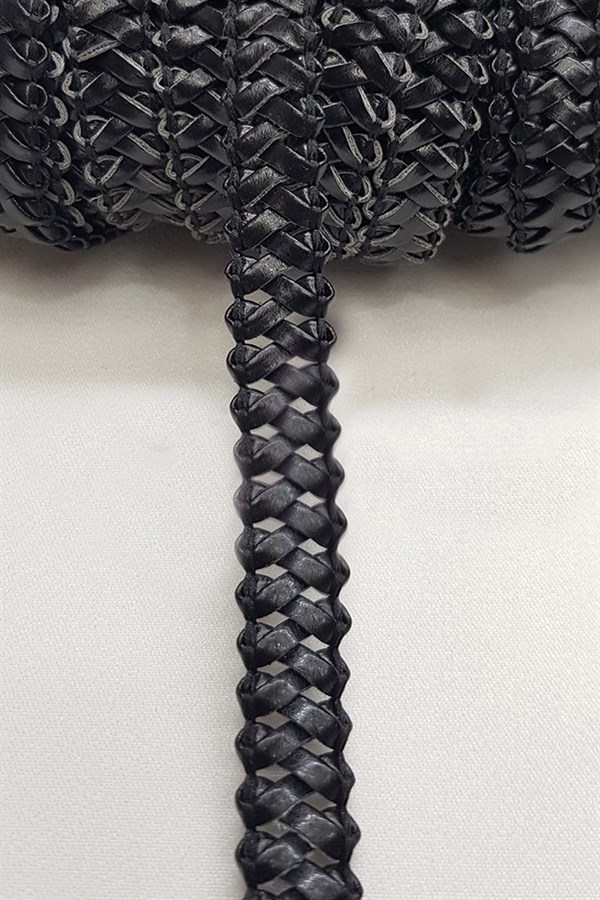 Siyah Desenli Örgü Deri Şerit 1,50 cm