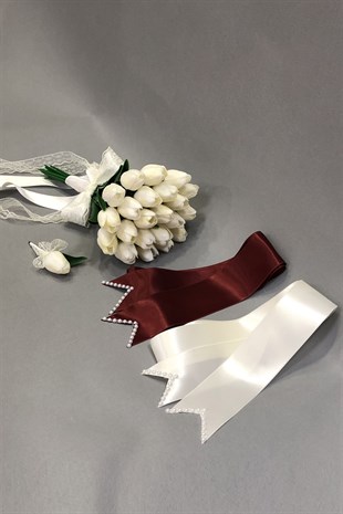 Islak Beyaz Laleli Gelin Çiçeği ve Takı Kurdelesi