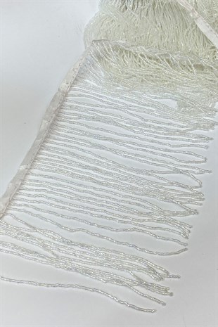 Janjanlı Beyaz Boncuklu 15 cm Saçak Püskül