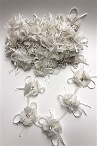 Kırık Beyaz 3 Boyutlu Çiçekli Şerit