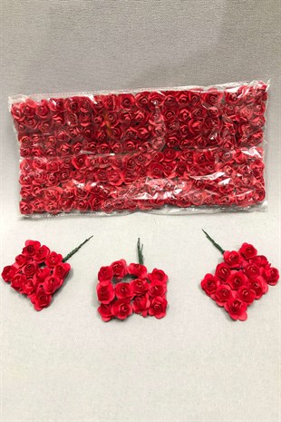 Kırmızı Kağıt Gül Çiçek 1 paket 144 lü 