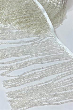 Şeffaf Beyaz Boncuklu 15 cm Saçak Püskül