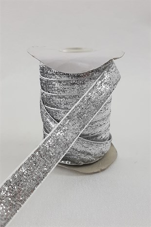 Simli Kadife Kurdele Gümüş Renk 1,5 cm