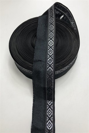 Siyah Desenli Baskılı Kurdele 4,5 cm