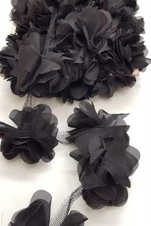 Siyah Lazer Kesim Tül Çiçek